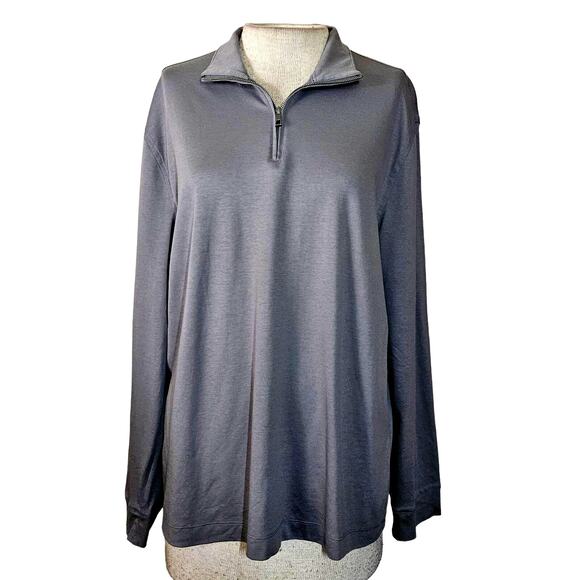 Perry Ellis Pima Cotton Grey Quarter Zip Long Sleeve Polo Size Medium - Picture 1 of 5
